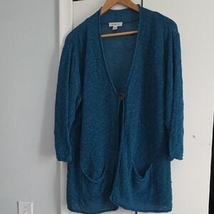 Coldwater Creek Turquoise Linen Blend Cardigan 2X